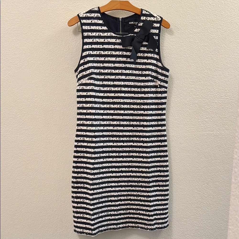 Karl Lagerfeld White and Blue Embellished Tie Front Mini Dress